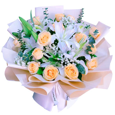 洛阳16朵香槟玫瑰2支百合，爱的温暖和幸福