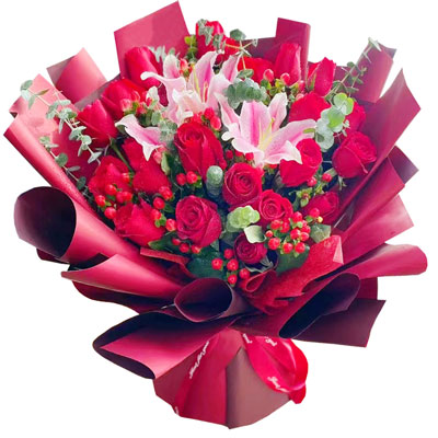 洛阳22朵红玫瑰百合，爱的火焰