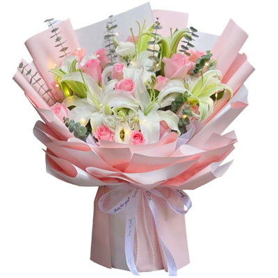 洛阳16朵粉玫瑰百合，感情稳定坚固